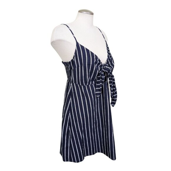 Dynamite Linen Blend Dress Size Large Black White Stripes Knot Front Sundress - Picture 3 of 9